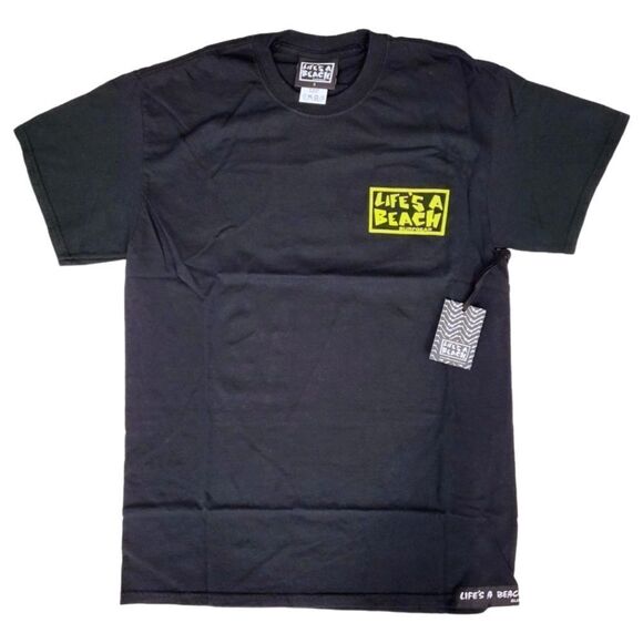 Lifes A Beach Mens Black & Green Cotton Short Sleeve Graphic Tee T shirt Size S - Picture 2 of 8